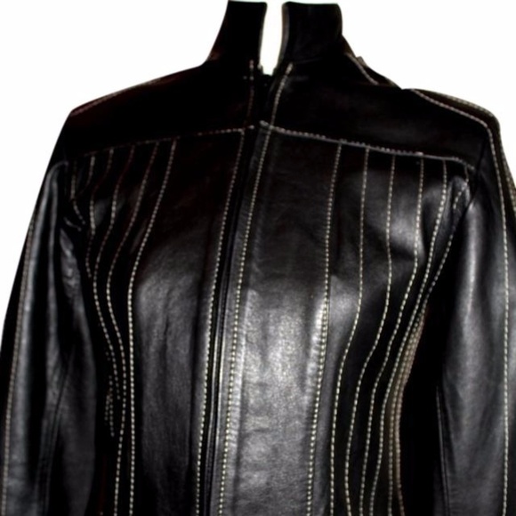 Lambskin Leather Jacket Motor Jacket, Pinstripped - Picture 3 of 8